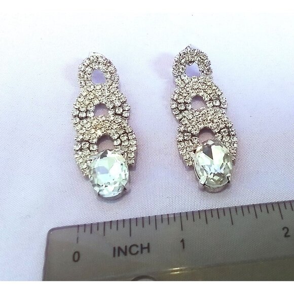 Vintage Rhinestone & Crystal Drop Earrings Pierced - Picture 2 of 4